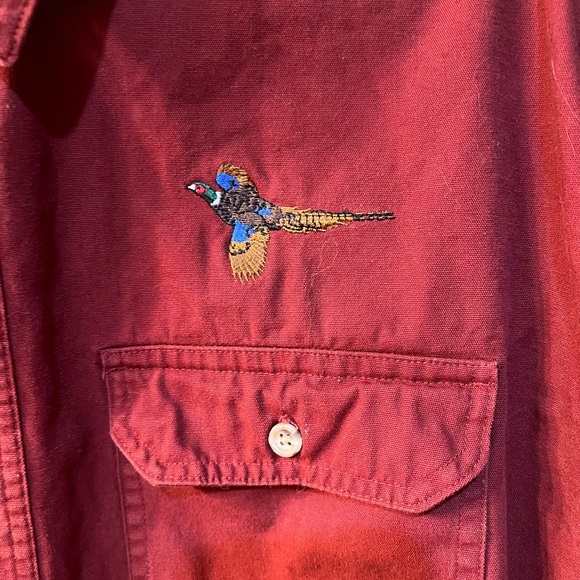 Hunting time! Men’s Cabela Red Button-Up Shirt w/pheasant emblem. Heavy - Picture 2 of 6
